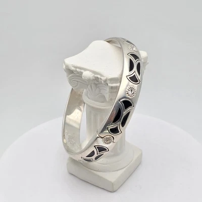 Pulsera BRIGHTON 'Capella' Esmalte Negro Placa Plata Cristal Abrazadera Bisagras 7" Foto 1 de 4