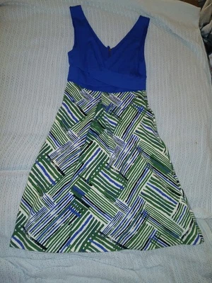 HD In Paris Anthropology Blue Green Dress Balletcore Sleeveless Fit Flare Small - Image 1 of 4
