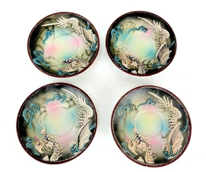Vintage Japanese Moriage Shift Raised Dragon Set of Four Saucer Plates - Picture 1 of 6