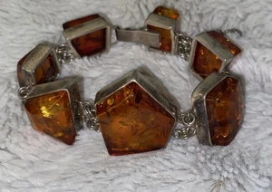 Vntg MCM Stunning Genuine Baltic Amber Bracele .925 Silver RARE Statement Piece - Picture 1 of 23