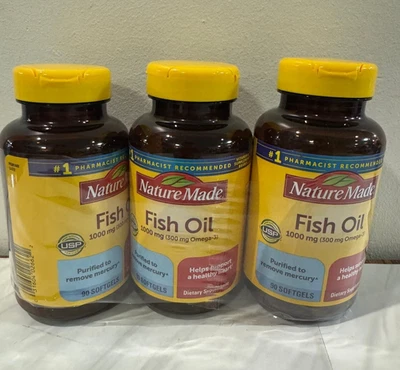 (Pack de 3) Aceite de pescado hecho en la naturaleza 1000 mg Omega 3 soporte para el corazón 90 cápsulas blandas Foto 1 de 4