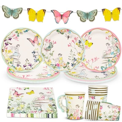 Vajilla desechable 50 piezas decoraciones de flores silvestres para fiesta de hadas mariposa Bunti... Foto 1 de 4