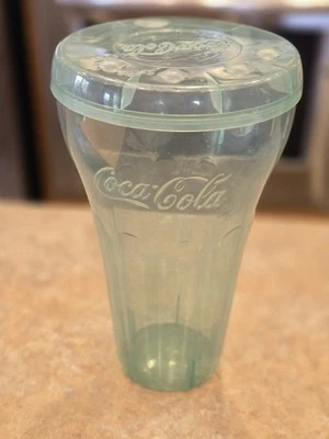 Coca-Cola Coke 32oz Green Plastic Glass Cup w Lid RETIRED VTG ULTRA RARE HTF - Image 1 of 2