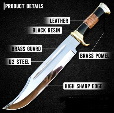 18" HAND FORGED Hunting Crocodile Dundee High Polish Survival Bowie Knife+Sheath - Image 1 of 4