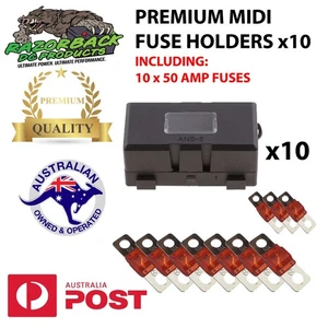 MIDI FUSE KIT 10x ANS Holder + 10 x50 AMP Fuses Inline Dual Battery Caravan 50A - Picture 1 of 3