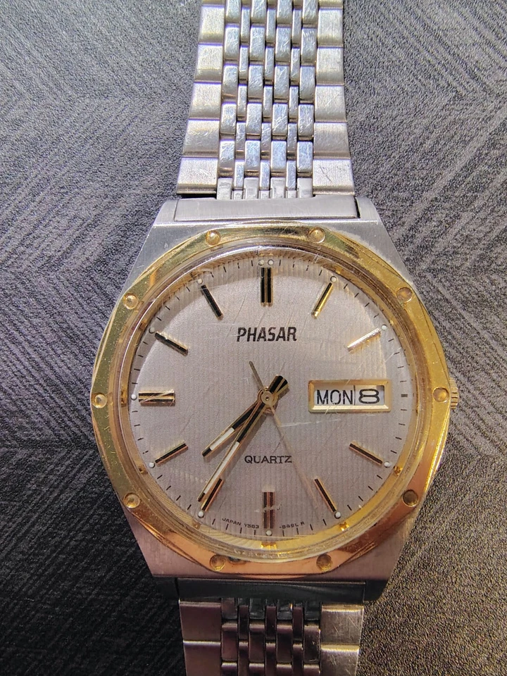 1970s-80s Men's 2 Tone Sears And Roebuck Phasar Day Date Watch Foto 1 de 1