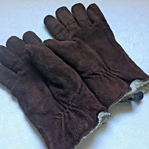 Vintage 90er braune Hirschleder Handschuhe Winter warm Sherpa Futter Damen L - Bild 1 von 4