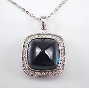 14K Weißgold Diamant und Blau Topas Halo Anhänger Halskette Halskette Halskette Halskette - Bild 1 von 6
