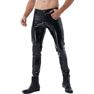 Pantalones ajustados de látex de cuero PVC Wetlook con cremallera delantera pierna recta pantalones largos - Imagen 1 de 24