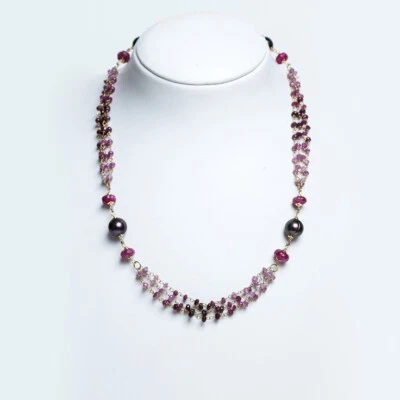 Necklace Infije Yellow Gold 18k With Rubies Red And Pearls Purple - Image 1 of 4
