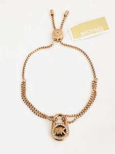 MICHAEL KORS Rose Gold Tone Crystal Pave Padlock Slider Bracelet - Picture 1 of 5