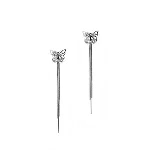 14K White Gold Gemstone Butterfly Drop Dangle Earrings Sensitive Ears Women  - Picture 1 of 1