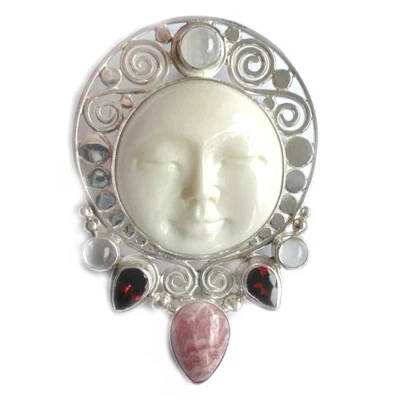 Подношения Sajen SS Богиня Булавка-Кулон с Родозокрозитом, Гранатом и Лунным камнем - Изображение 1 из 2