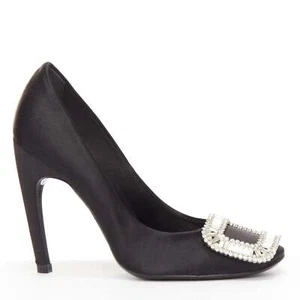 ROGER VIVIER Belle Trompete black satin crystal square buckles pumps EU34 - Picture 1 of 11