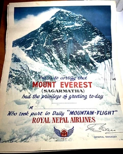 Airlines Memorabilia ~ Royal Nepal Airlines ~ "Everest Mountain Flight" Zertifikat - Bild 1 von 3
