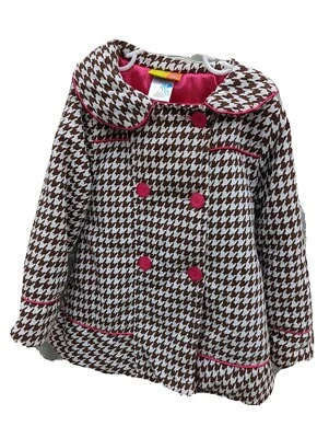 Chaqueta Abrigo Penelope Mack Marrón Pata de Gallo Rosa Borde Acentos Forrado Niñas 6 Regalo Foto 1 de 4