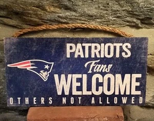 Official NFL Patriots Fans Welcome Sign Wooden w Rope for Hanging Made in USA! - Picture 1 of 6