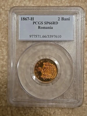 ROMANIA 2 BANI 1867-H HEATON PCGS SP66RD Specimen Red Carol I Specimen Coin PQ! - Image 1 of 4