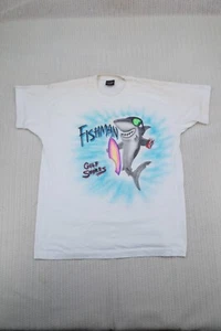 Vintage Screen Stars Shirt Mens Extra Large White Single Stitch Shark Surf Board - Picture 1 of 11