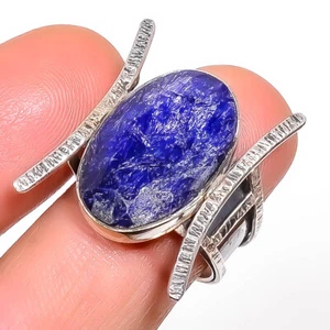 Blue Sapphire (Simulated) Handmade 925 Sterling Silver Jewelry Ring s.8 - Picture 1 of 1