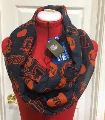 NWT, NFL CHICAGO BEARS Scarf - Navy and Orange Polyester Infinity   - Image 1 of 4