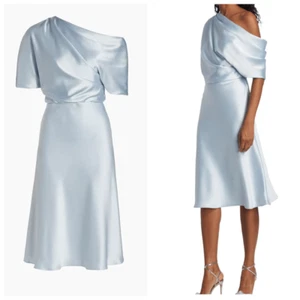 Neu ohne Etikett Amsale Damen fließend Satin drapiert One-Shoulder Cocktailkleid Jade Größe 0 - Bild 1 von 8