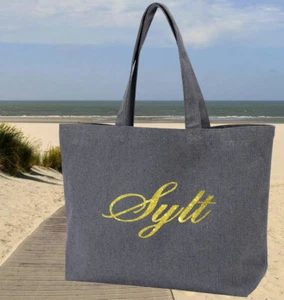 Sylt Umhängetasche Shopper Strandtasche Glitzer 100% Baumwolle Gr.60x40x14 - Picture 1 of 18