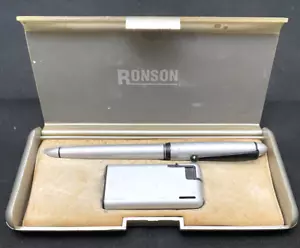 JUEGO DE BOLÍGRAFO Y ENCENDEDOR DE CORONA RONSON RARO DE COLECCIÓN con SU ESTUCHE, FUNCIONANDO c1980 g - Imagen 1 de 8