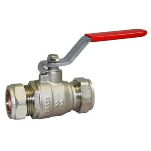 BRASS BALL VALVE - COMPRESSION END - RED LEVER - Sizes 15mm To 54mm - Picture 1 of 1