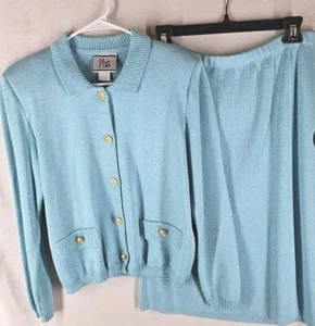 1980s Vintage MITA Blue 2pc Sweater Knit Skirt Suit, Never Worn - Picture 1 of 6