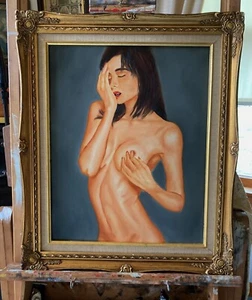 VANWINKLE ORIGINAL NUDE woman oil painting TASTEFULLY DONE Slinky gal 16x20 - Picture 1 of 2