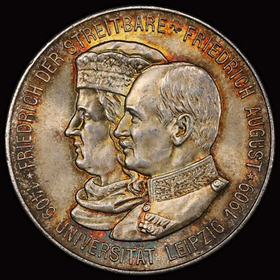 PCGS MS65 1909 Saxony 500th Anniversary - Leipzig University 2 Marks - toning!!! - Image 1 of 4