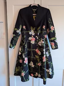 BNWT Ted Baker Secret Trellis Black Textured Floral Satin Dress Coat UK 10 TB 2 - Picture 1 of 13