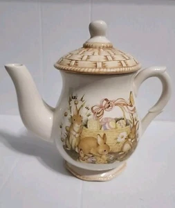 Cracker Barrel Tea/coffee Pot Bunny Basket By Susan Winget - Picture 1 of 14