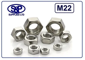 M22 (22mm - 22MM) STAINLESS STEEL HEX NUT DIN934 ST/ST NUT GR304 A2 ST/STEEL - Picture 1 of 33