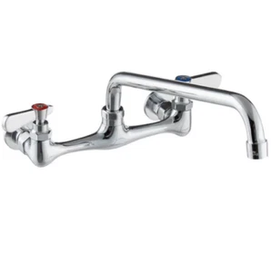 Wall Mount Commercial Sink Faucet 8" Centers 12" Swing Spout 1 2 3 Compartment - Picture 1 of 11
