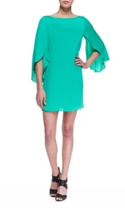 Milly Butterfly-Sleeve Short Shift Dress, Jade Green Size 2 Silk - Picture 1 of 7
