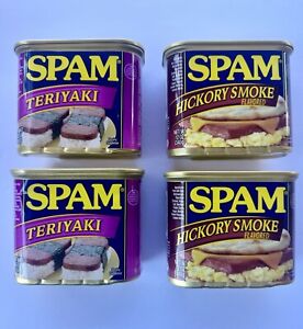 4 Cans Spam Variety, Hickory Smoke, Teriyaki, 12 oz Per Can, Ready To Eat