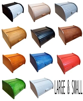 Wooden Bread Box Apollo Roll Top Bin Storage Loaf Kitchen Small Large 24 types