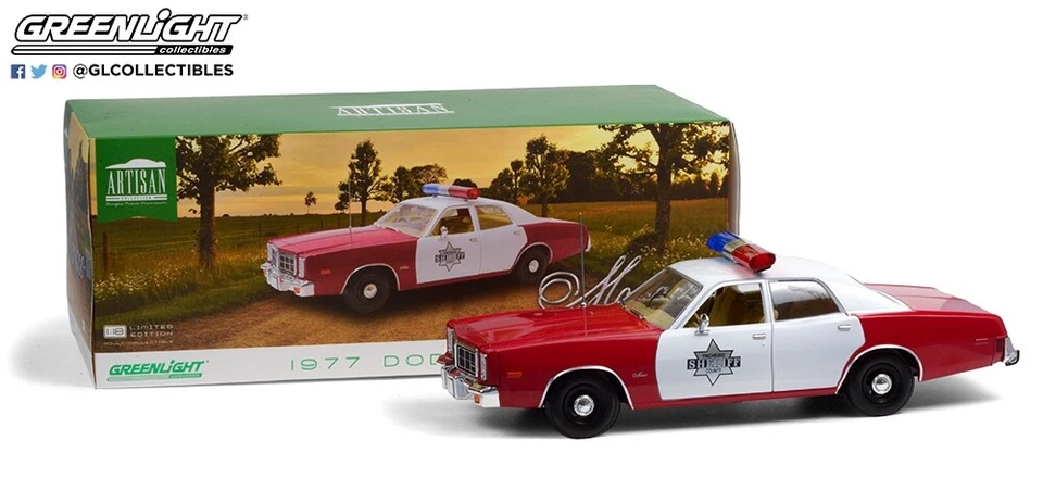 Greenlight 19097 1:18 Artisan Collezione 1977 Dodge Monaco Finchburg Sheriff - Immagine 1 di 1