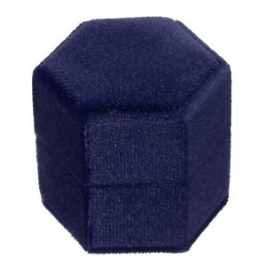 Collier étui bague de rangement boîte bleu foncé hexagone 1,9 x 1,7 x 1,8 pouce cordurée