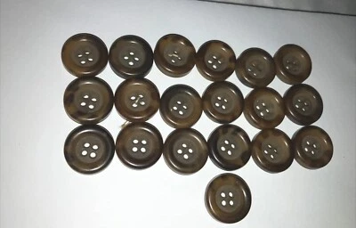 Antique BEST  TORTOISE SHELL LOT 19 Round 4 Hole Buttons Victorian ERA - Image 1 of 4