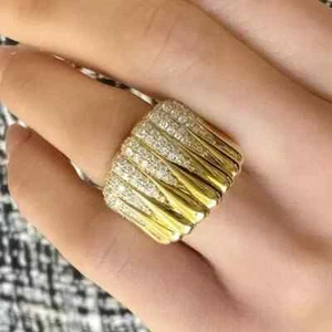 2.5Ct Lab Created White Sapphire Waterfall Ring Band 14k Yellow Gold Finish - Picture 1 of 10