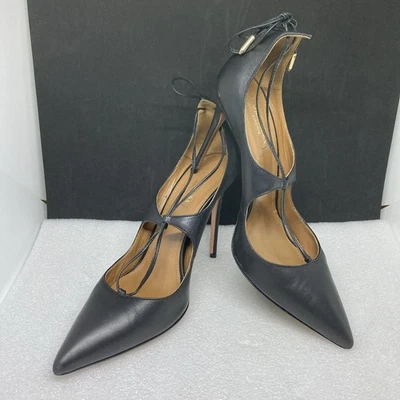 Zapatos de salón Aquazzura de cuero negro Christy punta envolvente al tobillo talla 39 (US 8.5) Foto 1 de 4