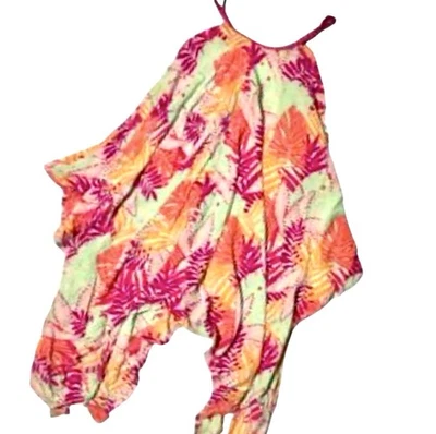 Cat & Jack Pink Floral Boho Hippie Festival Shark Bite Handkerchief Dress Sz 7/8 - Image 1 of 4