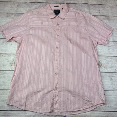 Guess Pink Short Sleeve Button Shirt XL Slim Fit Striped Cotton Casual Top - Image 1 of 4