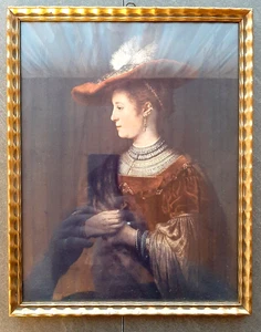 Rembrandt Saskia van Uylenburgh im Profil in reichem Kostüm Holz Rahmen Glas - Bild 1 von 4