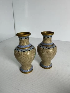 2x Small Vintage Cloisonné Matching Pair Of Vases - Foto 1 di 7