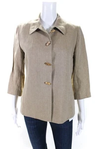 Lafayette 148 New York Womens Button Front Collared 3/4 Sleeve Jacket Beige 6 LL - Picture 1 of 6