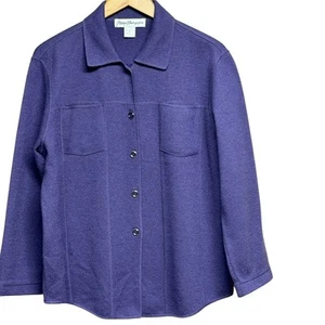 Norm Thompson Vintage 100% Wool Cardigan Sweater Purple Size Medium - Picture 1 of 7
